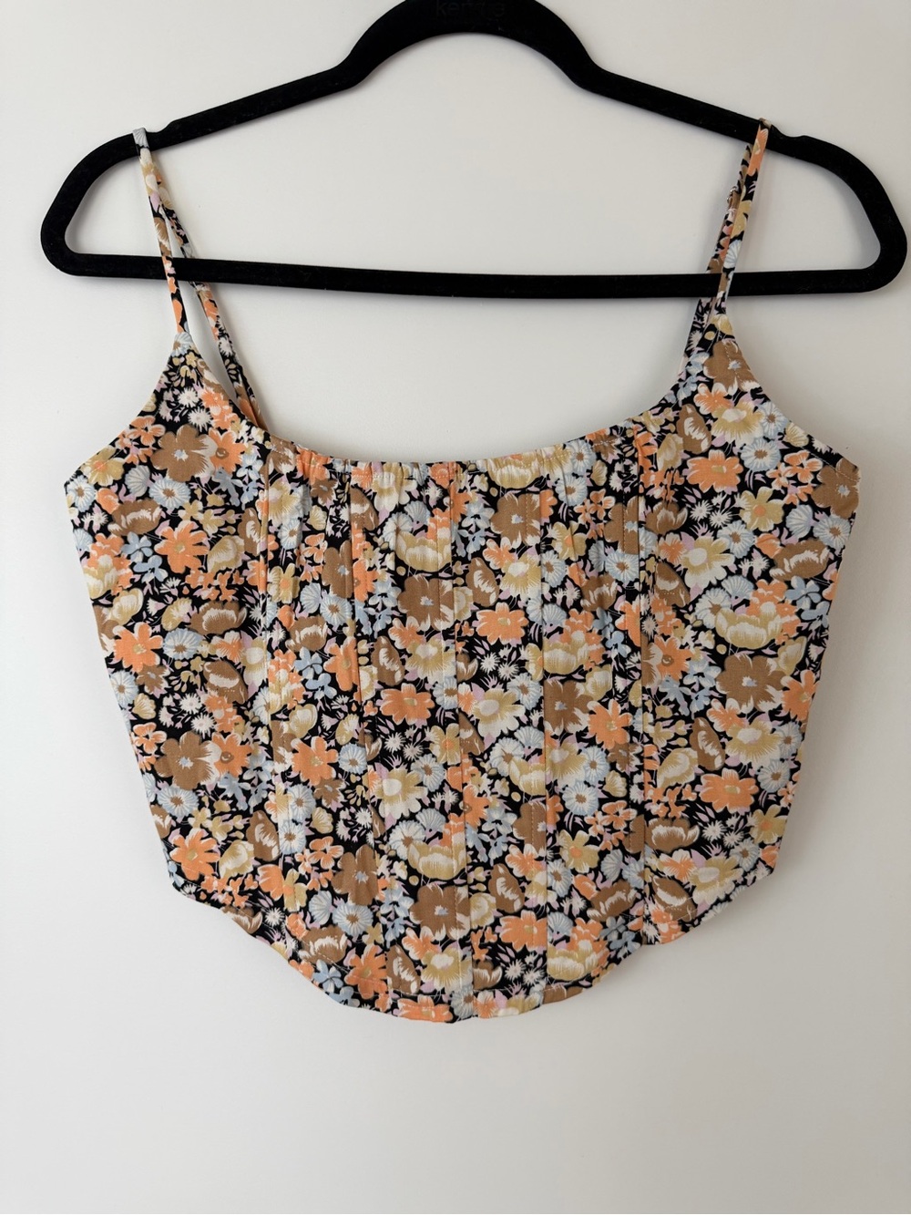Blue Blush Black Floral Spaghetti-Strap Cami with Peach and Cream Blooms